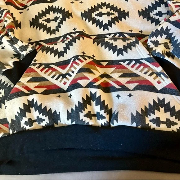 Men's Patterned Hoodie Sweater - Black, Red, Cream - Picture 4 of 9